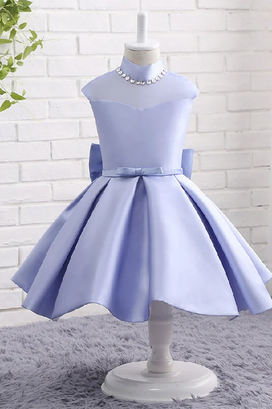 Subtle Shine Dress Elegant High Neck Flower Girl Dress with Bow