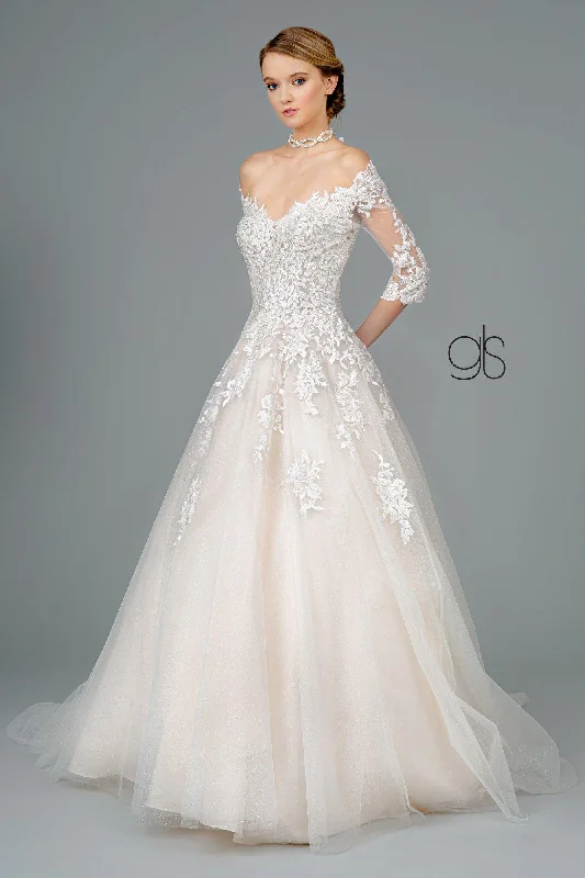 Evening Gown Embroidered Glitter Mesh V-Neck Wedding Long Gown