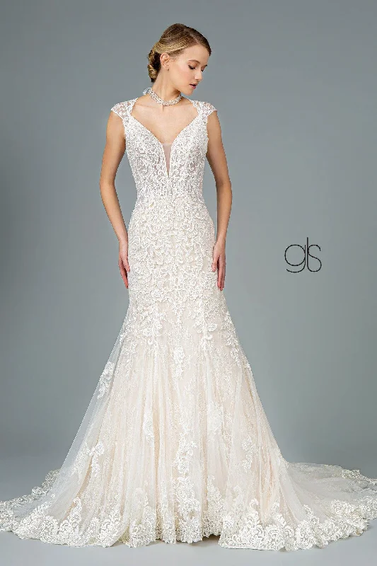 Regal Ball Gown Embroidered Mesh Mermaid Long Wedding Gown