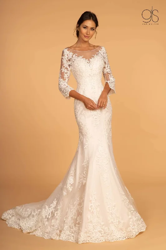 Romantic Evening Gown Embroidered Mesh Mermaid Long Wedding Gown