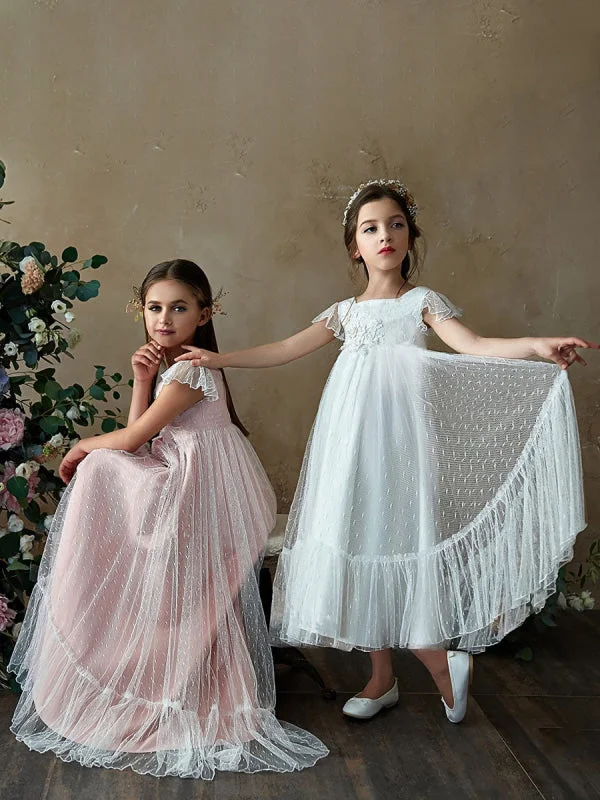 Bow Detail Dress Flare Sleeve Flower Girl A Line Party Dress Floor Length Bridesmaid Dress Bow Detail Dress Flare Sleeve Flower Girl A Line Party Dress Floor Length Bridesmaid Dress