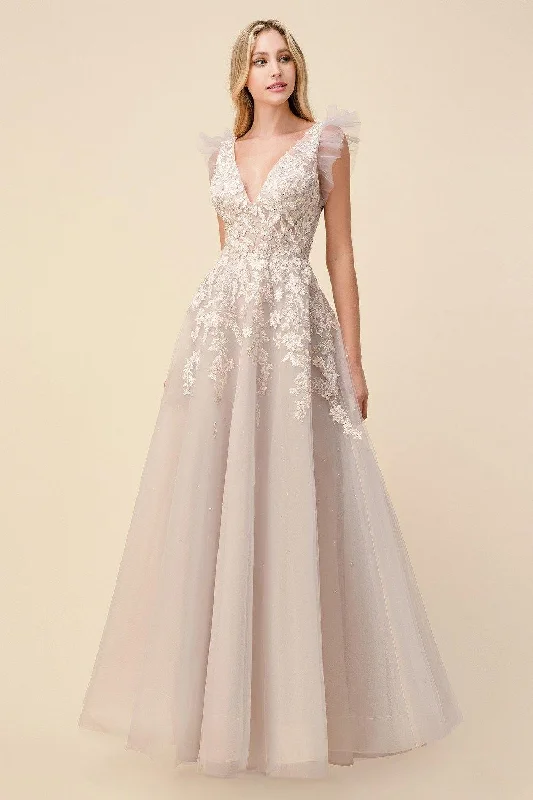 Velvet Evening Dress Andrea & Leo A1018 Floral Long Ball Gown Prom Dress