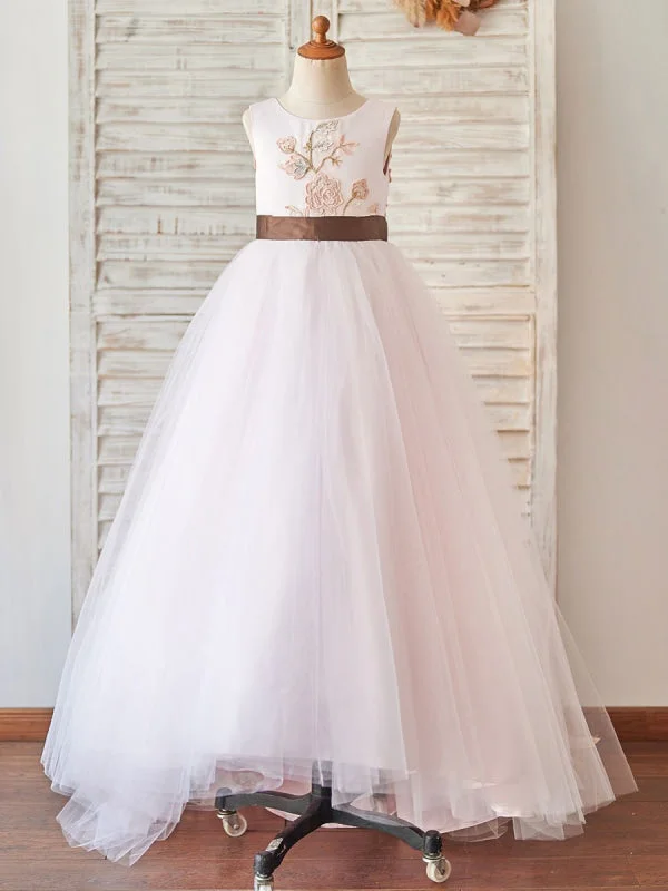 Delicate Lace Dress Flower Girl Dresses Jewel Neck Sleeveless Pink Kids Social Party Dresses