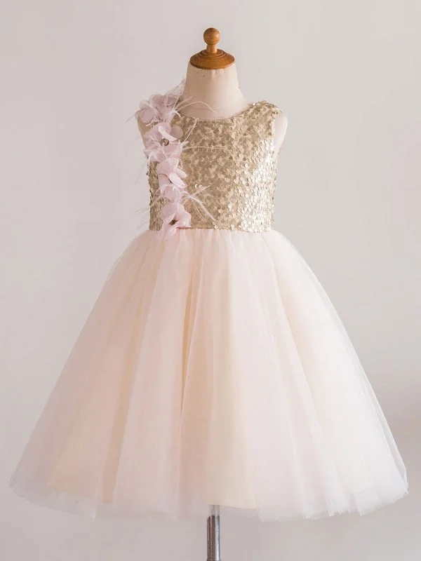 Modern Tulle Dress Flower Girl Dresses Tulle Sleeveless Knee Length Princess Silhouette Flowers Kids Party Dress