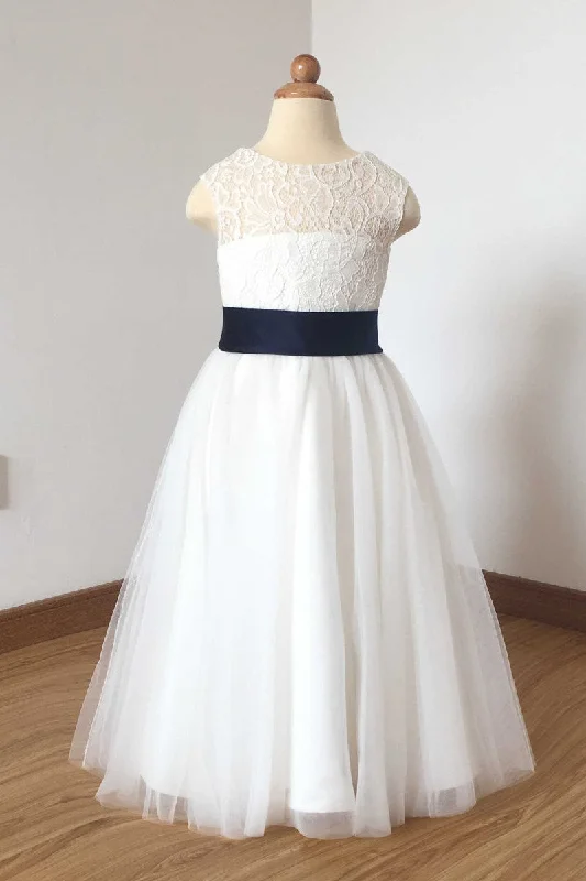Full Skirt Dress Flower Girl Lace Dress Toddlers Infants Gown with Bow Belt