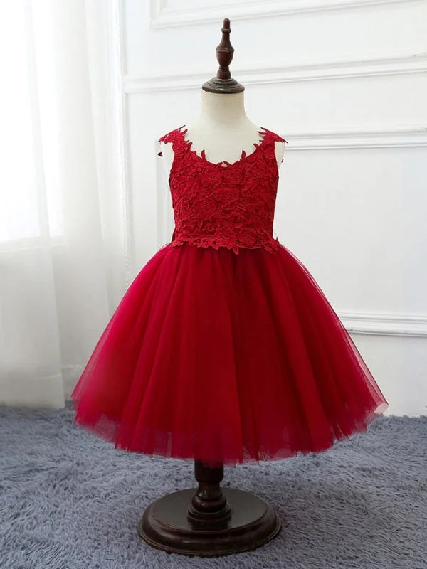 Modest Gown Formal Kids Party Dresses Tulle Sleeveless Flower Girl Dresses Burgiunfy Princess Silhouette with Bows Modest Gown Formal Kids Party Dresses Tulle Sleeveless Flower Girl Dresses Burgiunfy Princess Silhouette with Bows