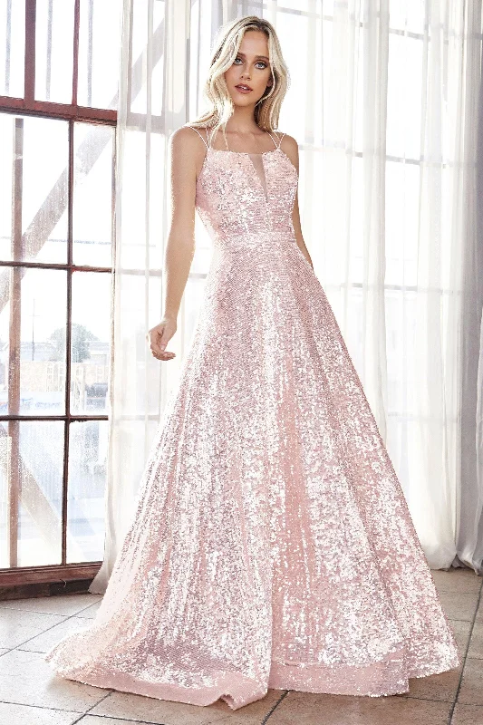 Fit And Flare Dress Cinderella Divine AM518 Long Formal Spaghetti Strap Prom Ball Gown