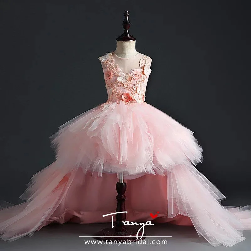 Ruched Satin Dress Girl Wedding Party Flower Girl Dresses Pink Tulle Trailing Princess Gown Beaded Floral Girl Pageant First Communion Dress Ruched Satin Dress Girl Wedding Party Flower Girl Dresses Pink Tulle Trailing Princess Gown Beaded Floral Girl Pageant First Communion Dress