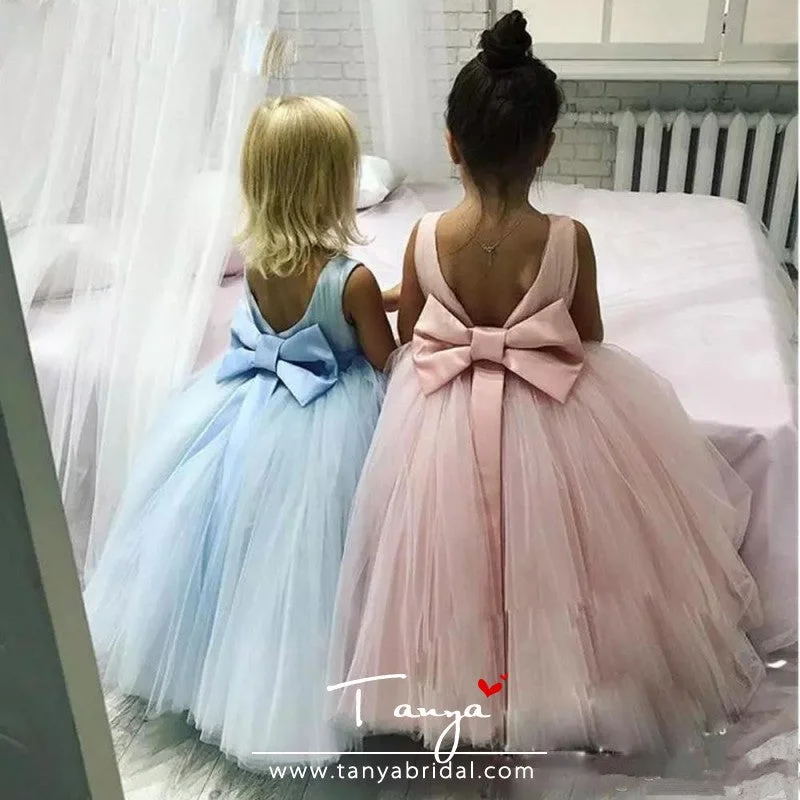 Floral Embroidery Dress Girls Pageant Dress Bow Ribbon Floor Length Communion Party Gowns Floral Embroidery Dress Girls Pageant Dress Bow Ribbon Floor Length Communion Party Gowns