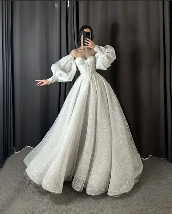 Satin Slip Dress Glitter Tulle Wedding Dress, Favorite Puff Sleeve Ball Gown fg3946 Satin Slip Dress Glitter Tulle Wedding Dress, Favorite Puff Sleeve Ball Gown fg3946