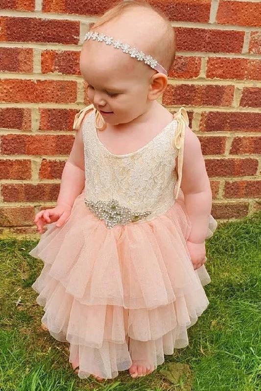 Elegant Gown Gold and Pink Toddler Flower Girl Dress with Beads