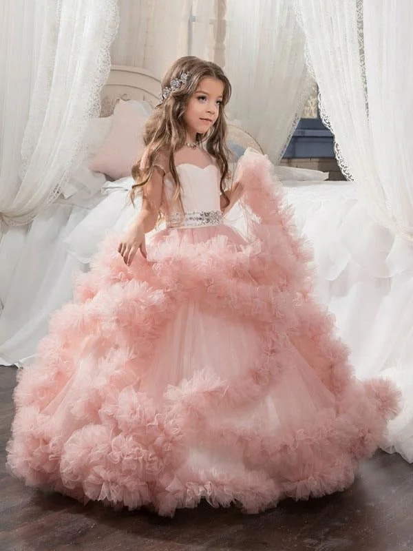 Simple Formal Dress Gorgeous Short Sleeves Rhinestones Kids Flower Girl Dresses