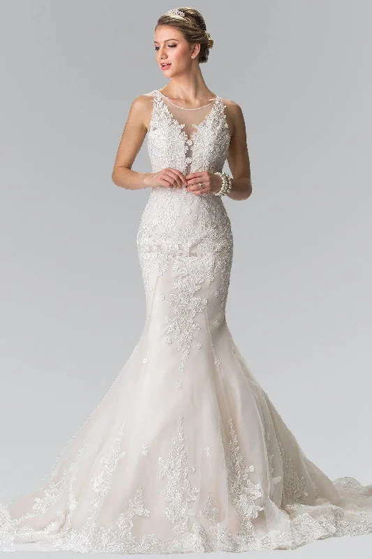 Open Back Dress Illusion V-Neck Mermaid Style Lace Long Wedding Dress Sale