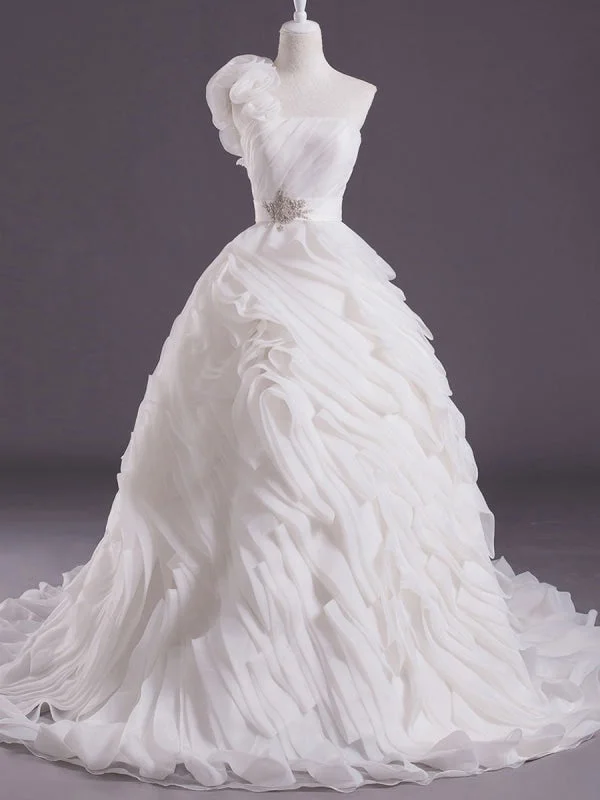 Floral Embroidery Dress Ivory Ball Gown One-Shoulder Flower Court Train Wedding Dress Floral Embroidery Dress Ivory Ball Gown One-Shoulder Flower Court Train Wedding Dress