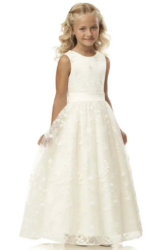Party Dress Ivory Flower Girl Dress Sleveless Jewel Neck Satin Little Girl Dress for Weddings with Lace Appliques Party Dress Ivory Flower Girl Dress Sleveless Jewel Neck Satin Little Girl Dress for Weddings with Lace Appliques