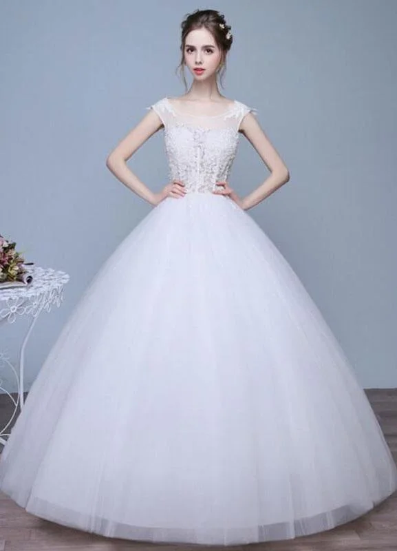 Lace Sleeves Dress Ivory Wedding Dresses A-Line Lace Applique Round Neck Keyhole Floor Length Bridal Dresses Lace Sleeves Dress Ivory Wedding Dresses A-Line Lace Applique Round Neck Keyhole Floor Length Bridal Dresses