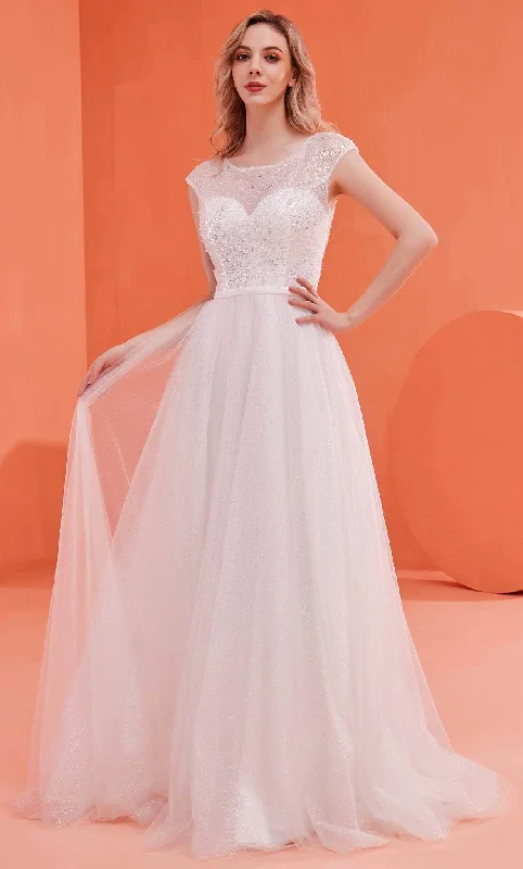 Off-Shoulder Gown J'Adore Dresses J22041 - Cap Sleeve A-line Prom Dress