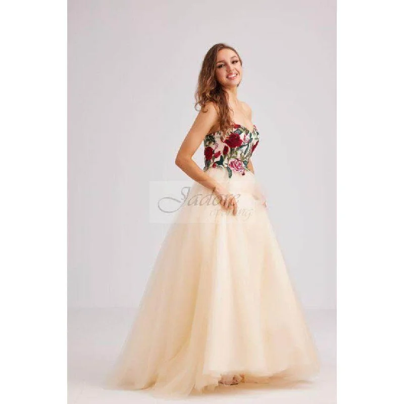 Minimalist Gown J'Adore Dresses J23030 - Strapless Floral Applique Ballgown