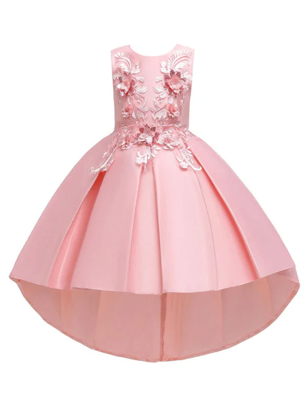 Lush Satin Gown Jewel Neck Sleeveless Flower Girl Dresses With Train Princess Silhouette Formal Kids Pageant Dresses Lush Satin Gown Jewel Neck Sleeveless Flower Girl Dresses With Train Princess Silhouette Formal Kids Pageant Dresses