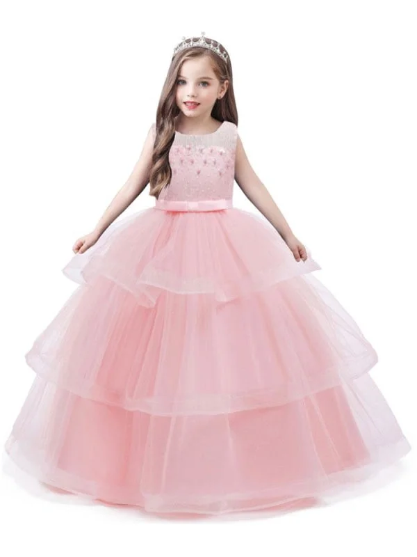 Dramatic Ball Gown Jewel Neck Tulle Sleeveless Flower Girl Dresses Ankle Length Princess Silhouette Kids Party Dresses Dramatic Ball Gown Jewel Neck Tulle Sleeveless Flower Girl Dresses Ankle Length Princess Silhouette Kids Party Dresses