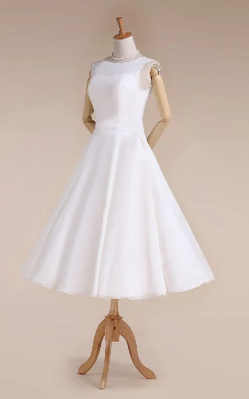 Floor-Length Gown Jewel Sleeveless Lace-Up Back Tea-Length Chiffon Wedding Dress-711147 Floor-Length Gown Jewel Sleeveless Lace-Up Back Tea-Length Chiffon Wedding Dress-711147