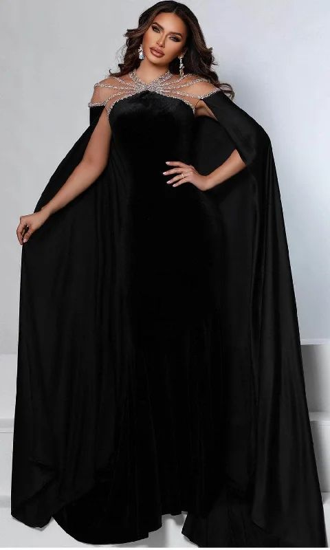 Unique Formal Dress Johnathan Kayne 2535 - Long Cape Jewel Neck Evening Gown