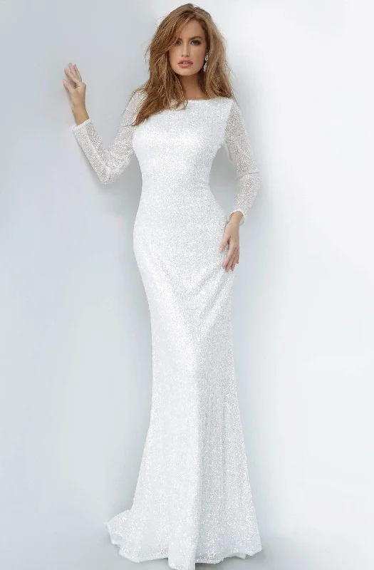 Floor-Length Dress Jovani - 2927 Long Sleeve Bateau Glitter Sheath Dress
