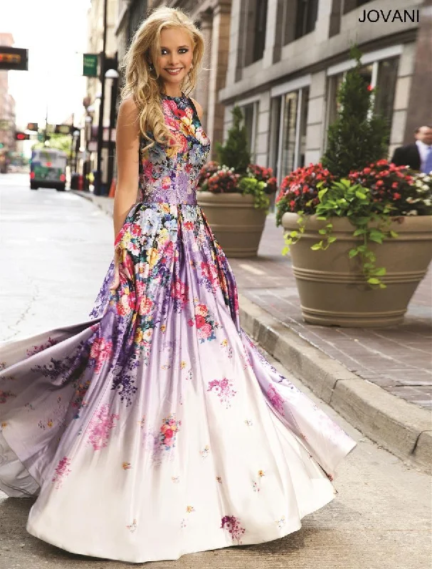 Long Sleeve Dress Jovani 22753 A-line Silhouette Long Floral Prom Gown