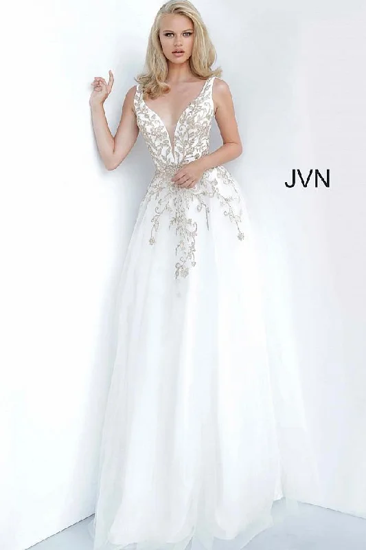 V-Neck Dress Jovani Long Sleeveless Wedding Dress Sale