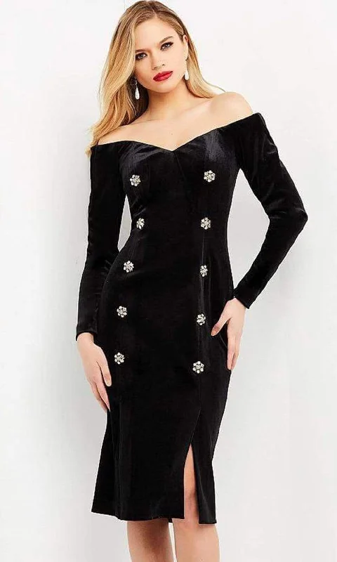 Off-White Gown Jovani - M3285 Off Shoulder Velvet Knee Length Dress