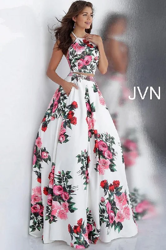 Formal Red Dress Jovani 66058 Two Piece Floral Prom Dress