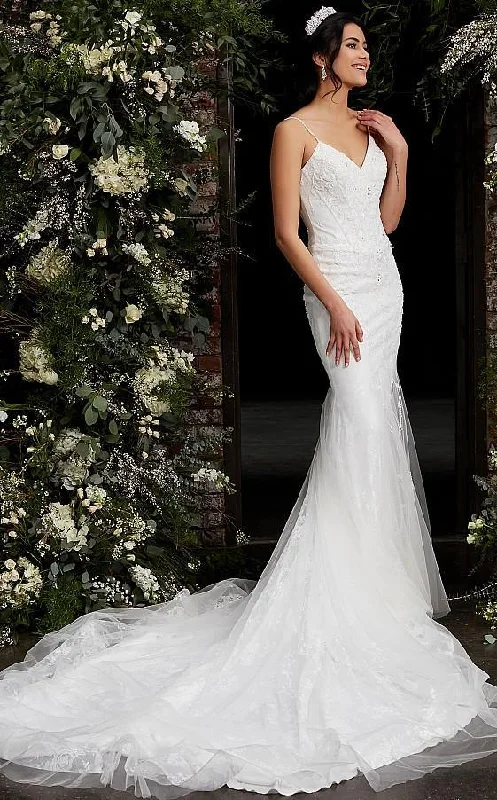 Slit Gown Jovani 03909 Long Spaghetti Strap Wedding Dress JB