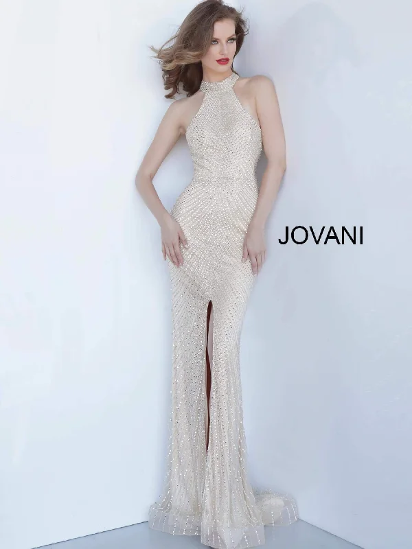 Cocktail Dress Jovani 2482 Long Halter Prom Beaded Dress