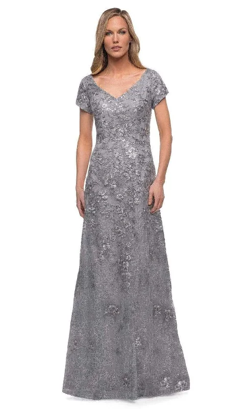 Pearl Embellished Gown La Femme - 29291 V Neck Embroidered Modest Dress