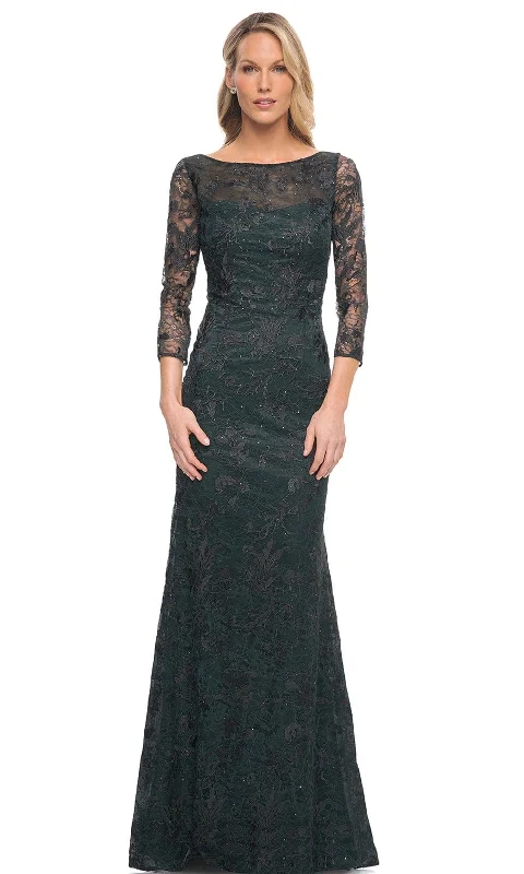 Fringe Gown La Femme 30317 - Sheer Lace Dress