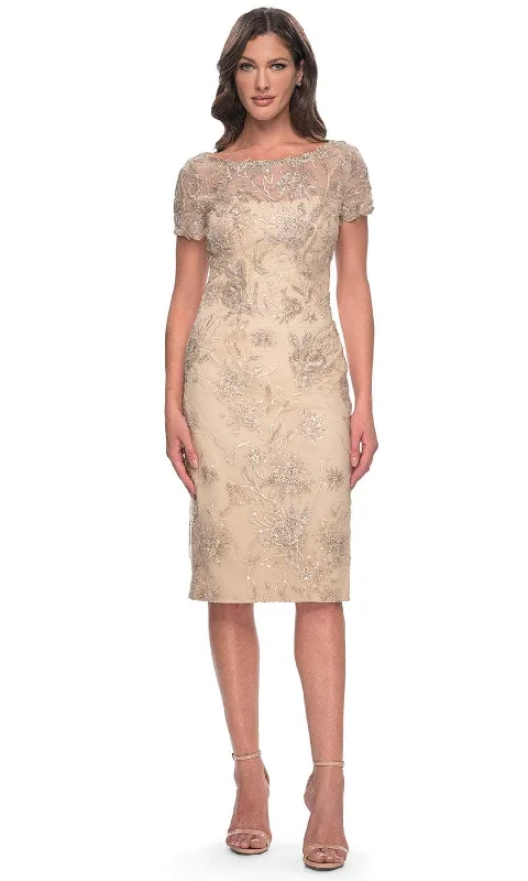 Off-White Gown La Femme 30801 - Sequin Short Sleeves Formal Dress