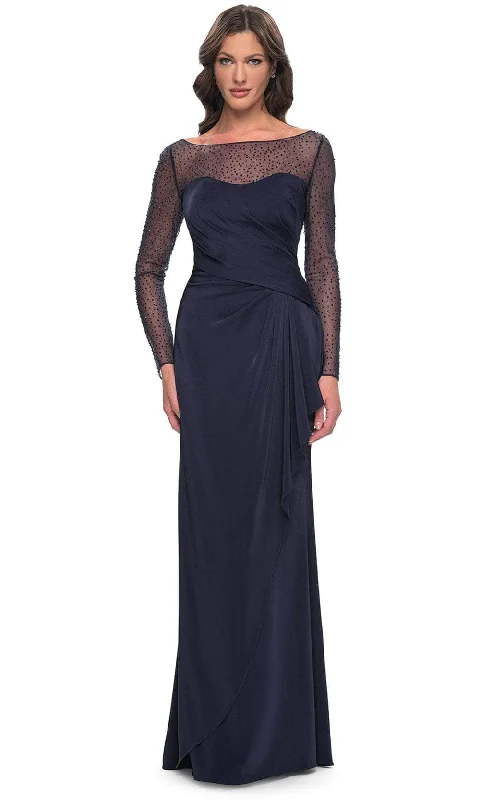 Brocade Formal Dress La Femme 30808 - Rhinestone Ruched Formal Dress