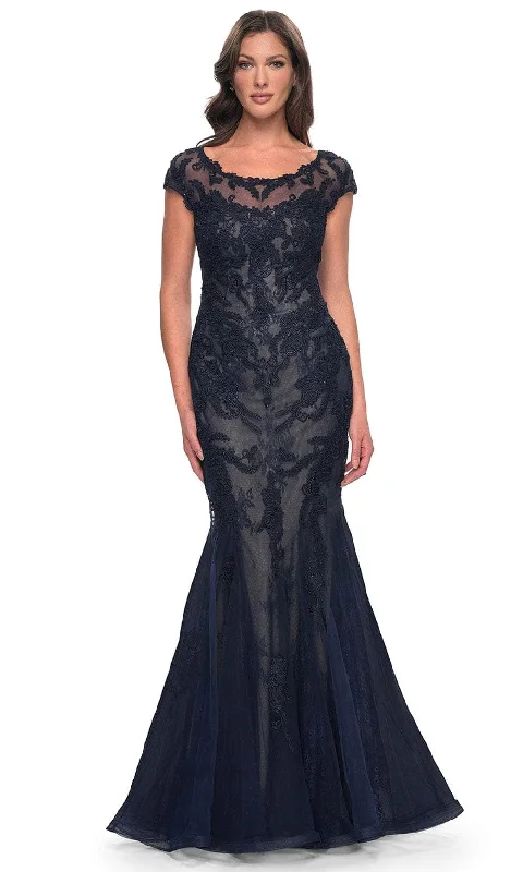 Royal Blue Dress La Femme 30876 - Cap Sleeve Embroidered Prom Gown