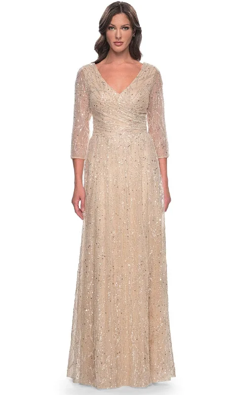 Fancy Embellished Dress La Femme 30911 - V-Neck Embellished Formal Dress