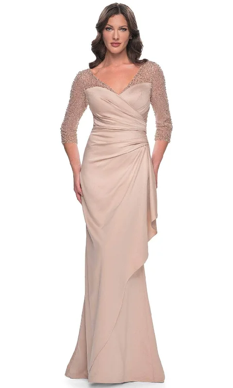 Evening Gown La Femme 31011 - Illusion Satin Evening Gown