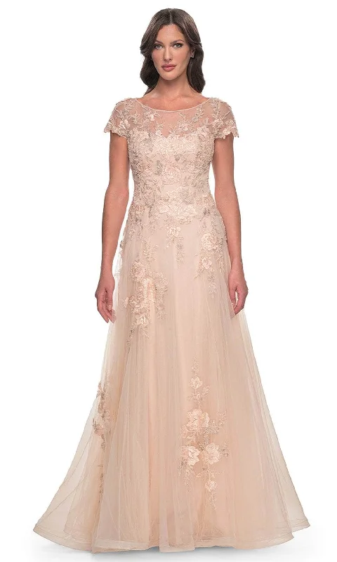 Sophisticated Gown La Femme 31198 - Short Sleeve A-line Prom Gown