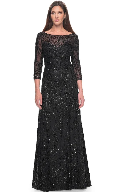 Draped Satin Gown La Femme 31690 - Illusion Sequin Formal Dress