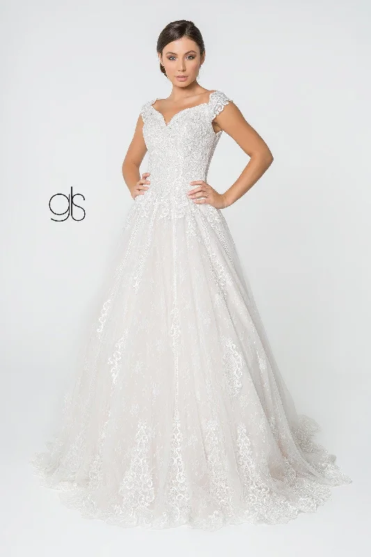 Beaded Evening Dress Long Bridal Gown Cap Sleeve Wedding Dress