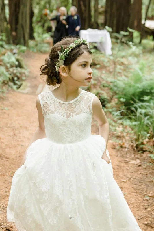 Satin Mermaid Dress Lace Wedding Flower Girl Bridesmaid Party Dress Long