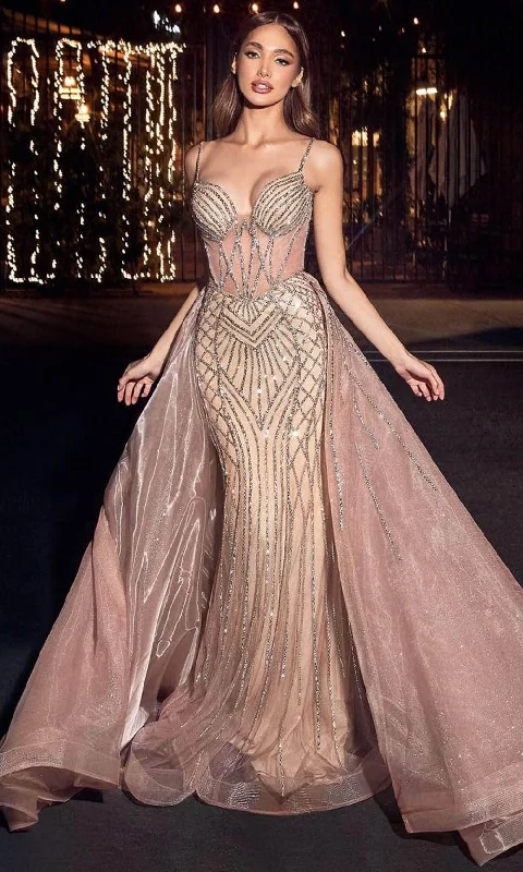 Asymmetrical Gown Ladivine CD863 - Corset Beaded Sheath Gown