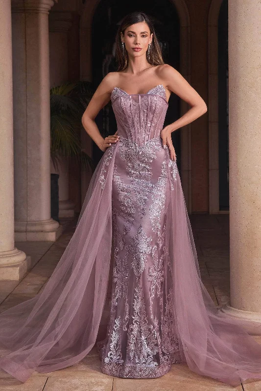 Chic Formal Gown Ladivine J858 - Embroidered Off-Shoulder Sheath Gown