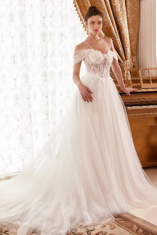 Minimalist Gown Ladivine WN307 A Line Tulle off the shoulder Sheer Corset Wedding Dress Beaded Bridal Gown Minimalist Gown Ladivine WN307 A Line Tulle off the shoulder Sheer Corset Wedding Dress Beaded Bridal Gown