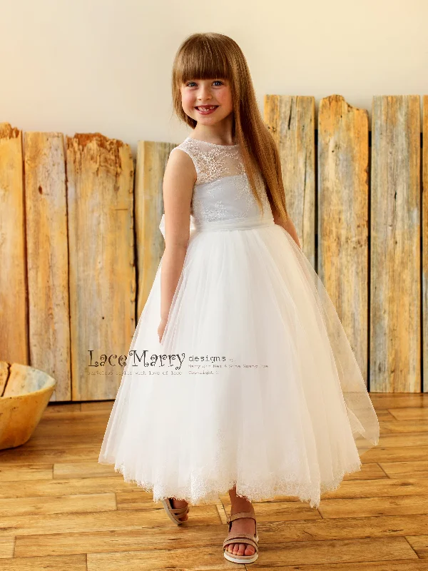 Floral Embroidery Dress LANA / Boho Lace Flower Girl Dress with Chantilly Lace