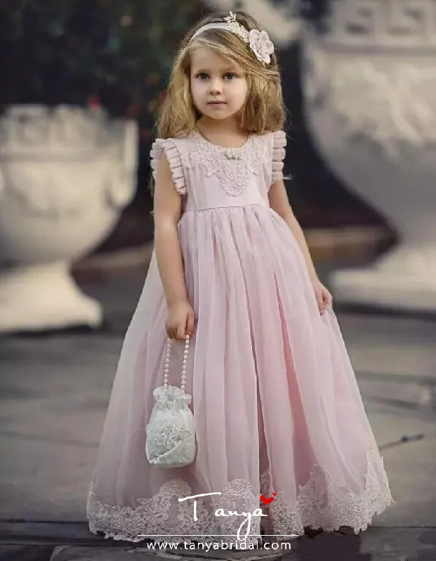 Maxi Dress Light Pink New Flower Girl Dresses for Wedding With Applique TBF026