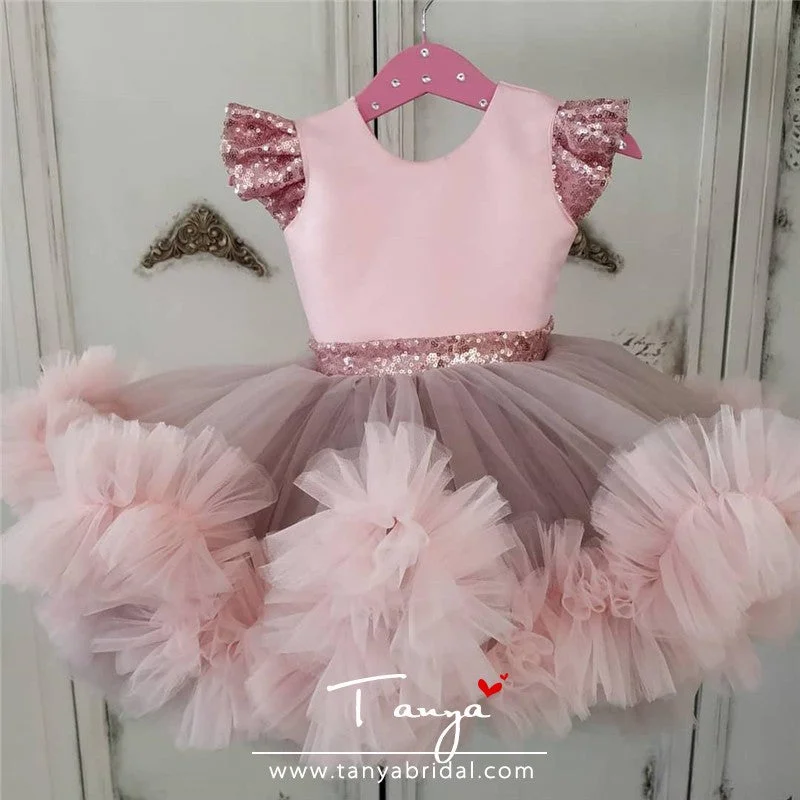 Luxury Dress Light Pink New Flower Girl Dresses for Wedding With Applique TBF027